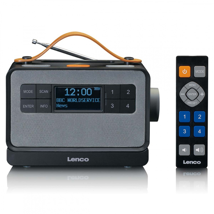 Lenco Kannettava FM/DAB+-radio isoilla painikkeilla ja  Lenco Kannettava FM/DAB+-radio isoilla painikkeilla ja