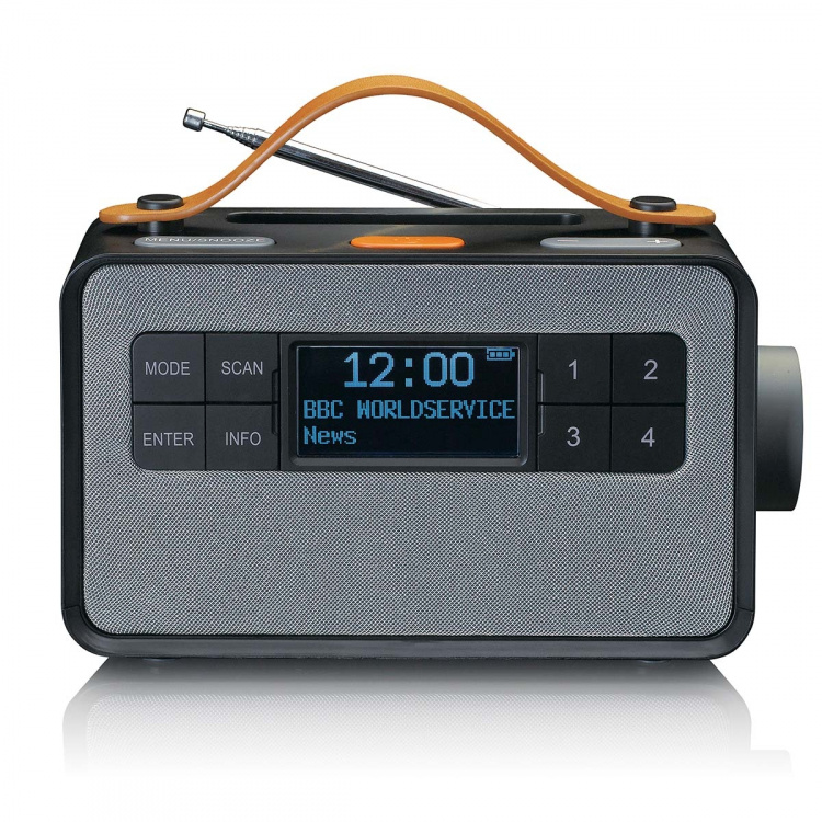 Lenco Kannettava FM/DAB+-radio isoilla painikkeilla ja  Lenco Kannettava FM/DAB+-radio isoilla painikkeilla ja