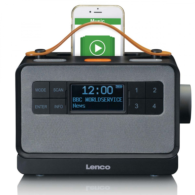 Lenco Kannettava FM/DAB+-radio isoilla painikkeilla ja  Lenco Kannettava FM/DAB+-radio isoilla painikkeilla ja