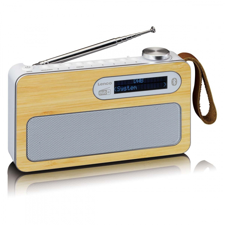 Lenco Kannettava DAB+/ FM-radio Bluetooth®:lla Bamboo White -mikrofoni, valkoinen Lenco Kannettava DAB+/ FM-radio Bluetooth®:lla Bamboo White -mikrofoni, valkoinen