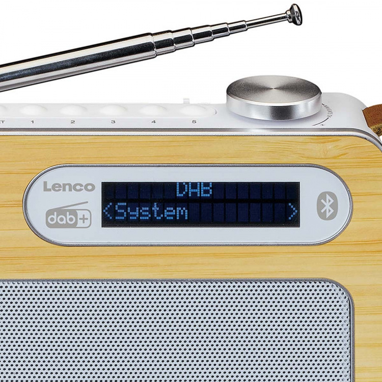 Lenco Kannettava DAB+/ FM-radio Bluetooth®:lla Bamboo White -mikrofoni, valkoinen Lenco Kannettava DAB+/ FM-radio Bluetooth®:lla Bamboo White -mikrofoni, valkoinen
