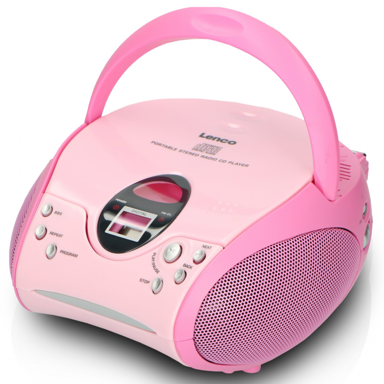 Lenco Kannettava FM-radio CD-levyllä Pink Lenco Kannettava FM-radio CD-levyllä Pink