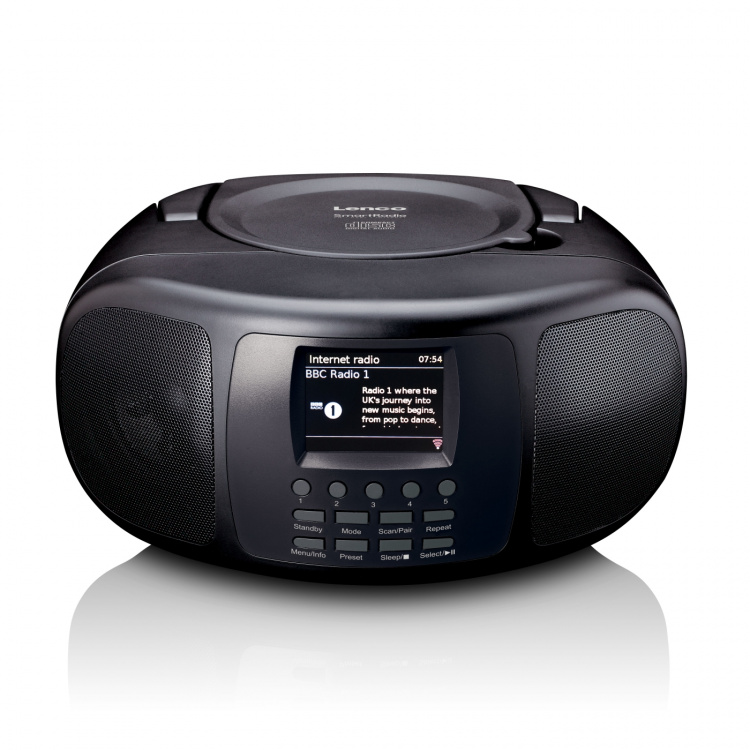 Lenco Kannettava internet-radio, jossa on DAB+/FM, Bluetooth®, CD-soitin ja suuri LCD-värinäyttö Musta Lenco Kannettava internet-radio, jossa on DAB+/FM, Bluetooth®, CD-soitin ja suuri LCD-värinäyttö Musta