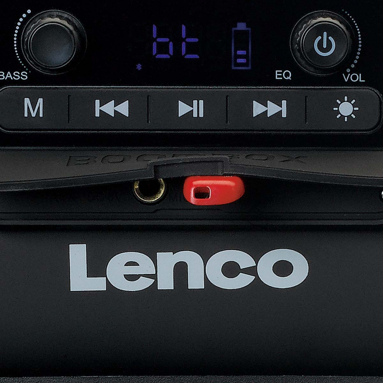 Lenco Roiskevesisuojattu Bluetooth®-kaiutin FM-radio USB ja micro SD valotehosteilla Musta Lenco Roiskevesisuojattu Bluetooth®-kaiutin FM-radio USB ja micro SD valotehosteilla Musta