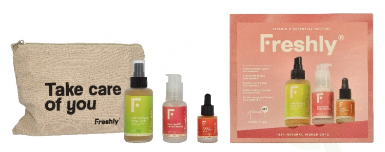 Freshly Cosmetics Freshly Vitamin C Essential Routine 165 ml Lime Purifying Facial Toner 100ml/Rose Quartz Facial Cleanser 50ml/Minitalla Vitamin C Concentrate Serum 15ml