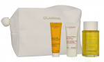 Clarins Aroma Set 160 ml Tonic Treatment Oil 100 ml / Exfoliating Body Scrub 30 ml / Tonic Hydrating Oil-Balm 30 ml / Large Pouch