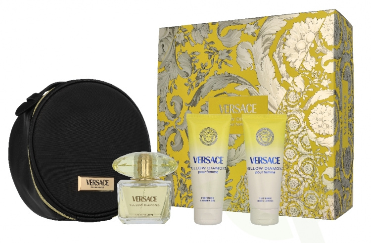 Versace Yellow Diamond Giftset 290 ml Edt Spray 90ml/Bath & Shower Gel 100ml/Body Lotion 100ml/Make-Up Case