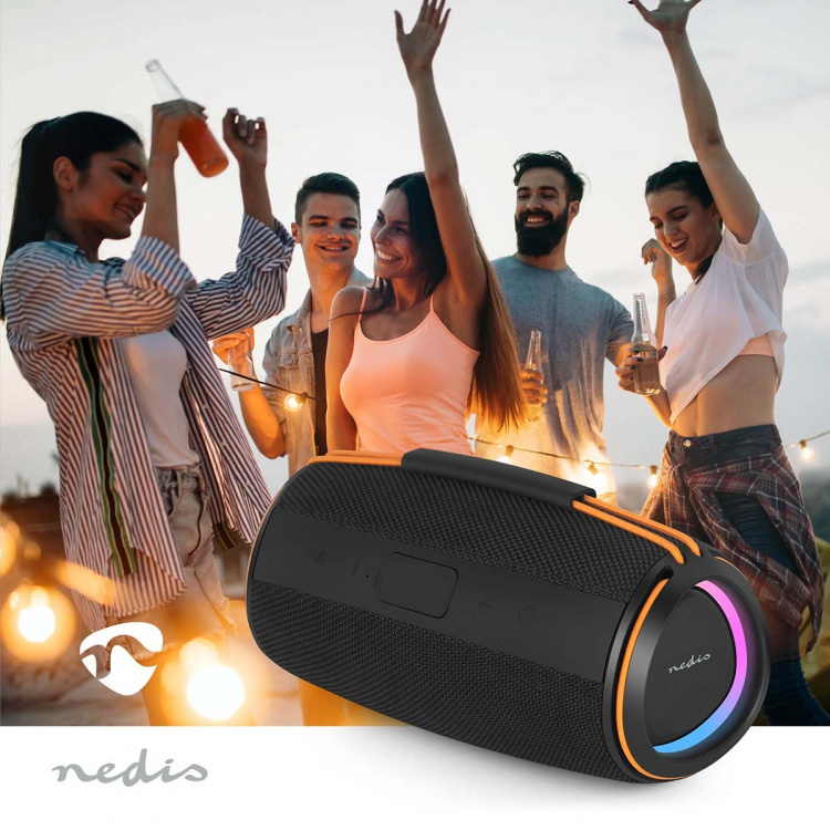 Nedis Bluetooth® Kaiutin | 360 min | Kannettava muotoilu | 60 W | Stereo | Etusivu / Portable / Ulkokäyttöinen | Linkitettävä | Musta / Oranssi