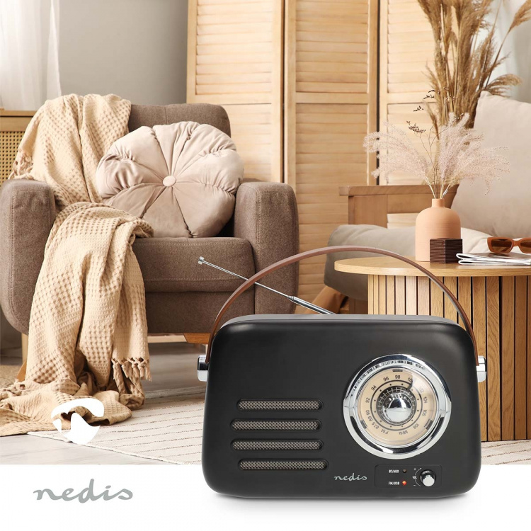 Nedis FM-radio | Kannettava malli | Bluetooth® / FM | Akkukäyttöinen / USB Virta | Analoginen | 10 W | Bluetooth® | Musta