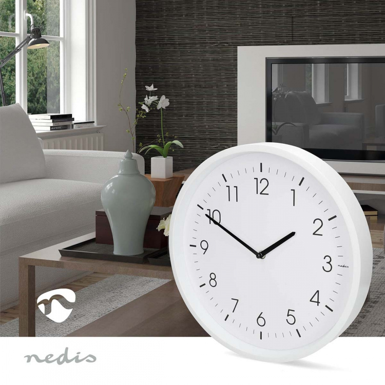 Nedis Seinäkello | Halkaisija: 360 mm | ABS-Muovi | Hiljainen liike | Valkoinen