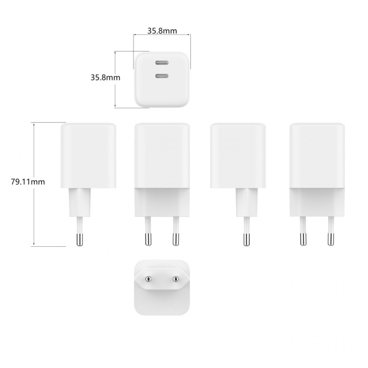 Gear Laturi 220V 2xUSB-C PD/PPS 65W GaN Valkoinen