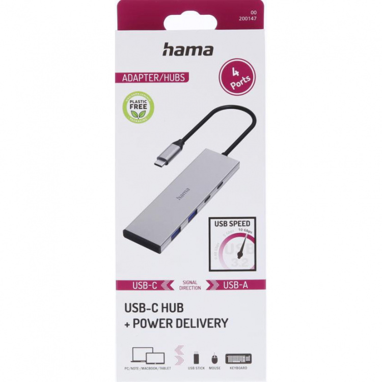 Hama USB-C Hub USB 3.2 Gen2 2xUSB-C + 2xUSB-A 10 Gbit/S PD Alumiini