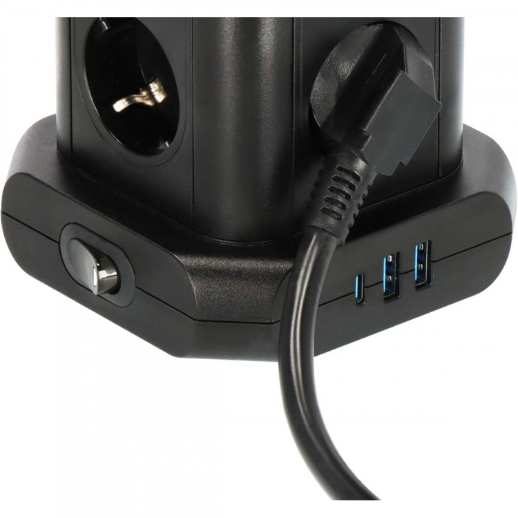 Brennenstuhl Power strip -torni, jossa on 8 power strippiä 45°-kokoonpanossa (2x USB A & 1x USB C Power Delivery, 2 m kaapelilla, kaksinapaisella kytkimellä)