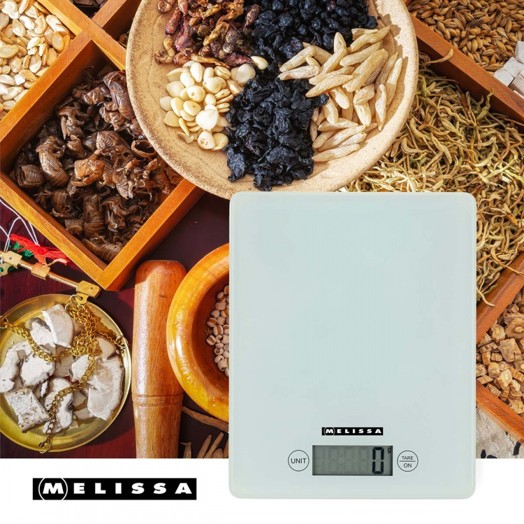 MELISSA Digitaalinen Keittiövaaka | Karkaistu lasi | LCD-näyttö | Max. 5kg | Taaratoiminto | 1 gramman tarkkuus| Gramma/unssi/pauna/millilitra