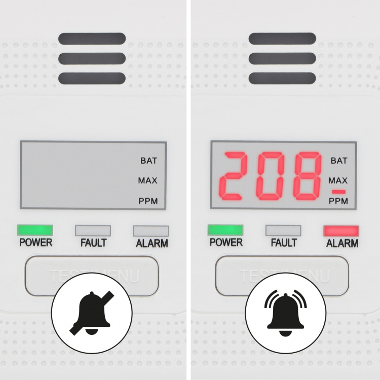 Alecto Hiilimonoksidihälytin, jossa on näyttö ja 10 vuoden pariston ja anturin käyttöaika