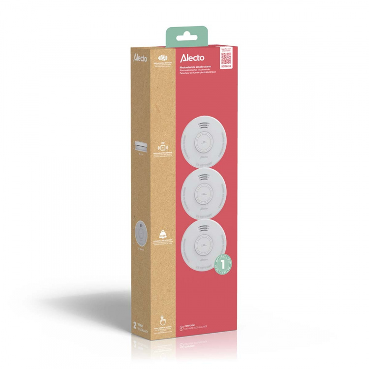 Alecto Itsenäinen savuhälytin 1 vuoden paristolla 3 kpl 3 kpl