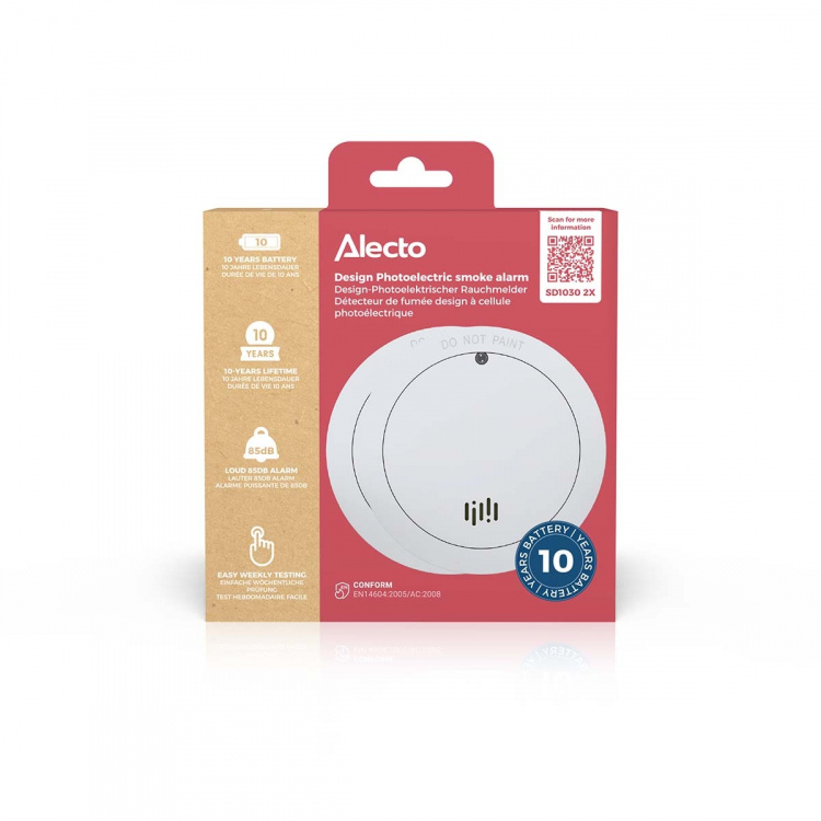 Alecto 2x Smoke detector with 10 years battery and sensor runtime White