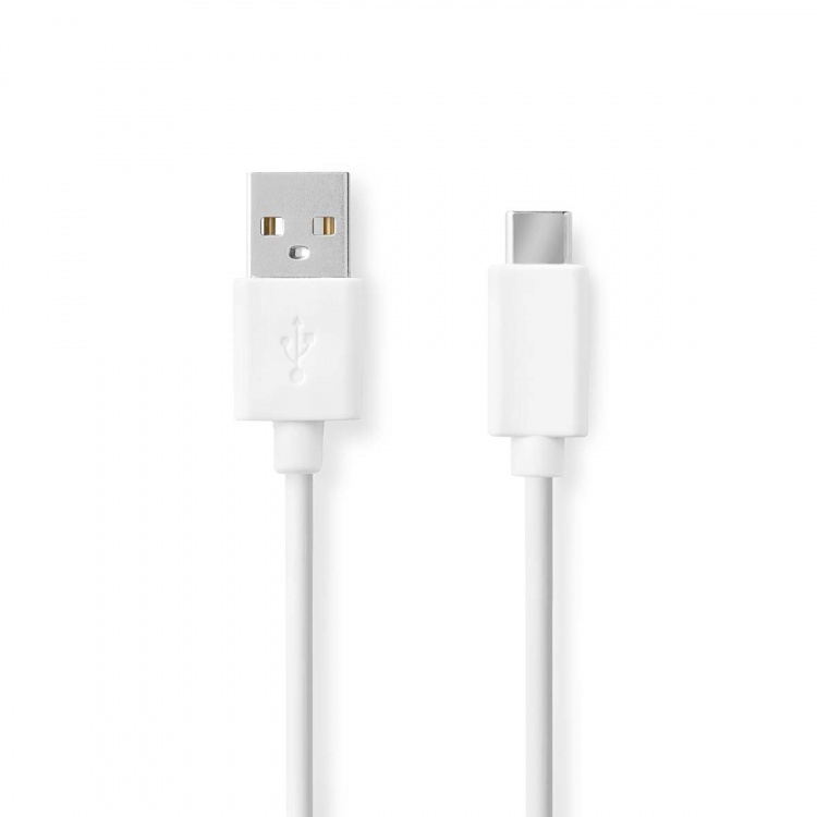Nedis USB-kabel | USB 2.0 | USB-A Hane | USB-C™ Hane | 15 W | 480 Mbps | Nickelplaterad | 0.50 m | Rund | PVC | Vit | Label
