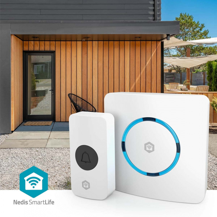 Nedis SmartLife Soittokello | RF, frequency 433 Mhz / Wi-Fi | Verkkovirtakäyttöinen | 60 melodiaa | 100 - 240 V AC | Säädettävä äänenvoimakkuus | Valkoinen