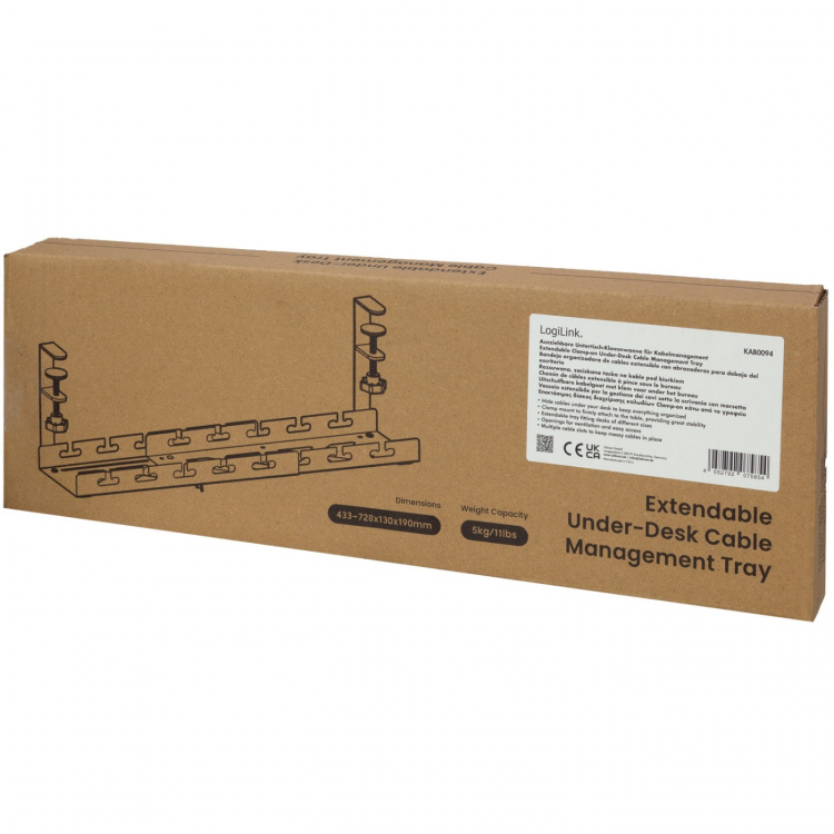 LogiLink Kabelränna för montering under skrivbordet Justerbar Svart
