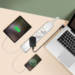 LogiLink Grenuttag 3-vägs + USB-A/USB-C PD 20W med brytare 1,4m Vit