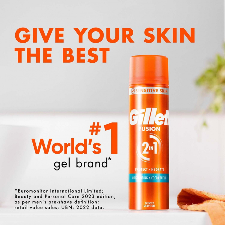 Gillette Rakgel Fusion Ultra Moist, Återfuktande för män med Kakaosmör, 200ml