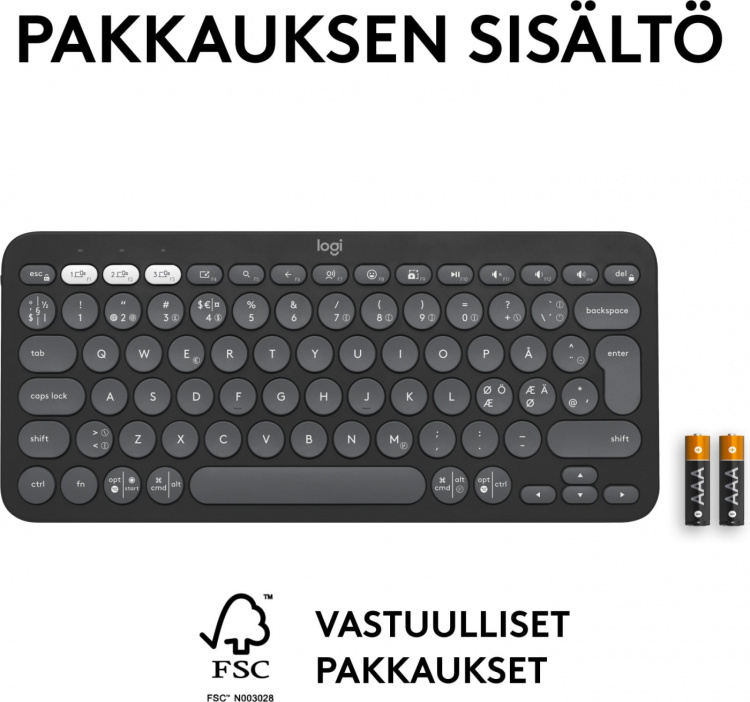 Logitech Pebble Keys 2 K380s -näppäimistö, harmaa