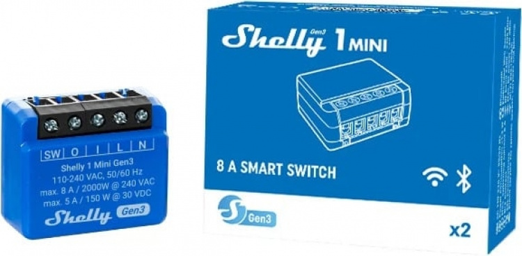 Shelly 1 Mini Gen3 -relekytkin wifi-verkkoon