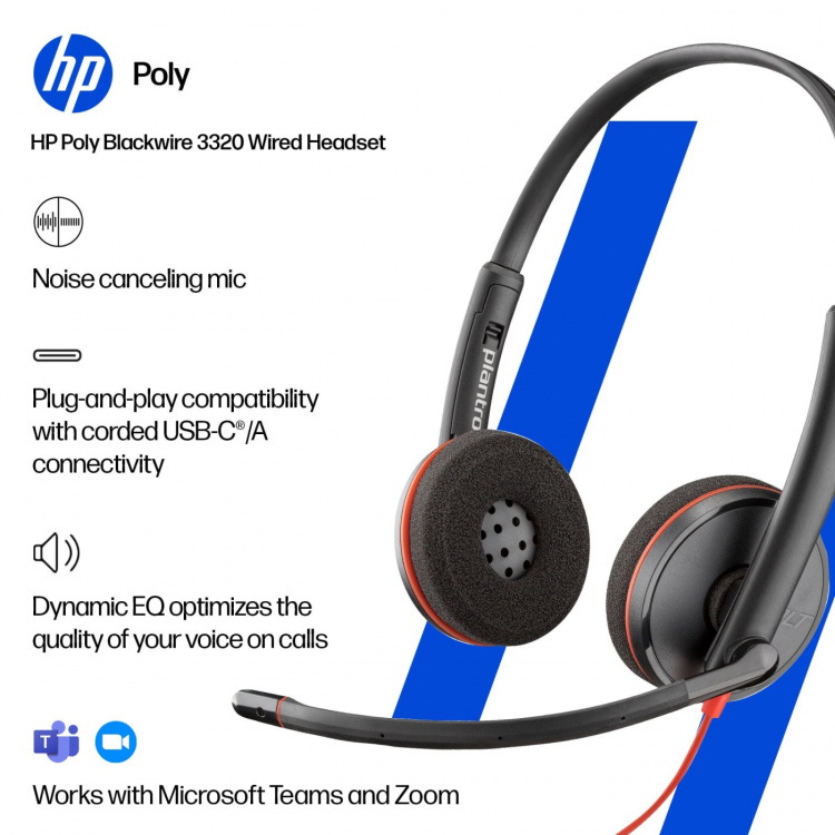 poly Blackwire 3320 stereokuulokemikrofoni, USB-C, Microsoft Teams -sertifioitu (8X220AA)