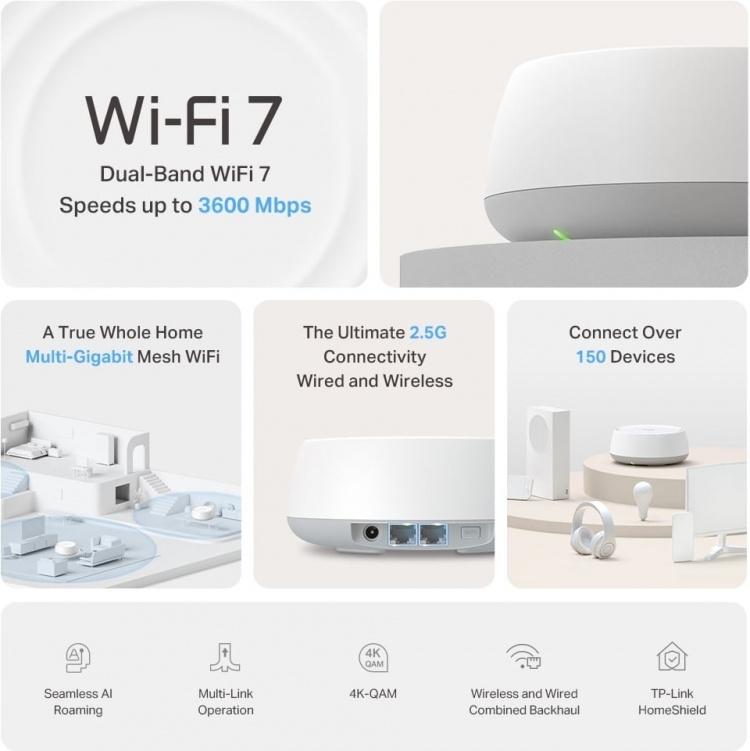 TP-Link Deco BE25 Dual-Band WiFi 7 -Mesh-järjestelmä, 3-pack