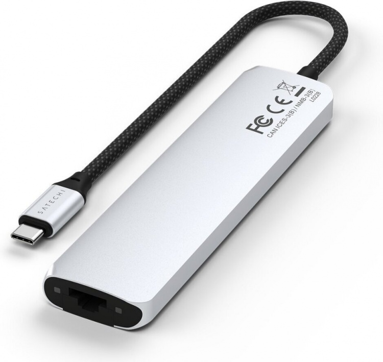 Satechi 7-in-1 USB-C Slim Multiport -adapteri Ethernetillä, hopea