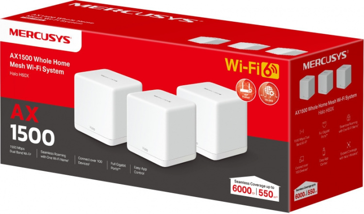 Mercusys Halo H60X WiFi 6 -Mesh-järjestelmä, 3-pack