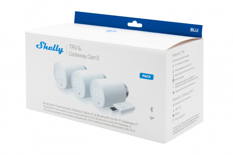 Shelly BLU TRV + BLU Gateway Gen3 -älytermostaatti, 3 kpl